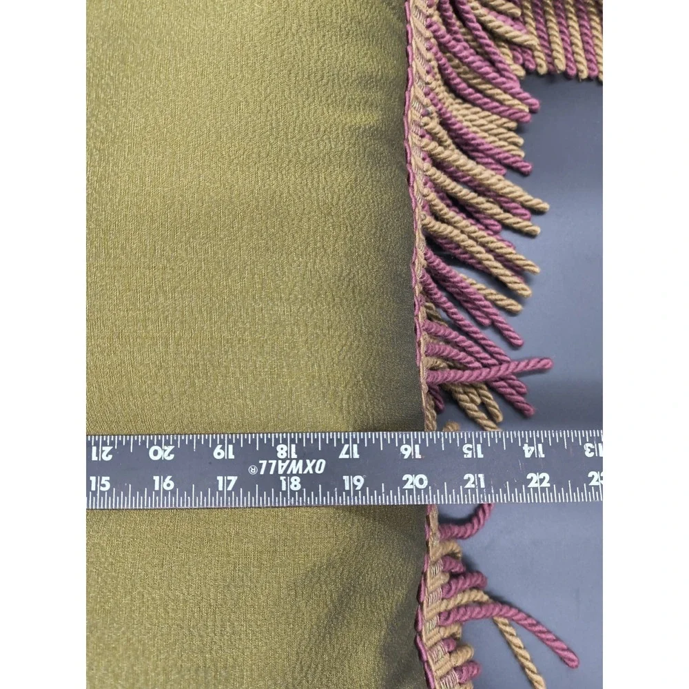 Olive Green Fringe Accent Pillow - Decorative Throw Pillow